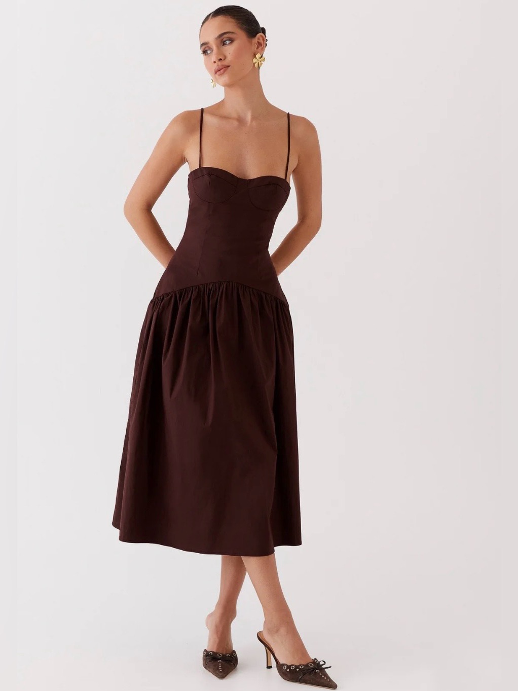 Peppermayo Yvette Corset Midi Dress In Chocolate Brown Size 0